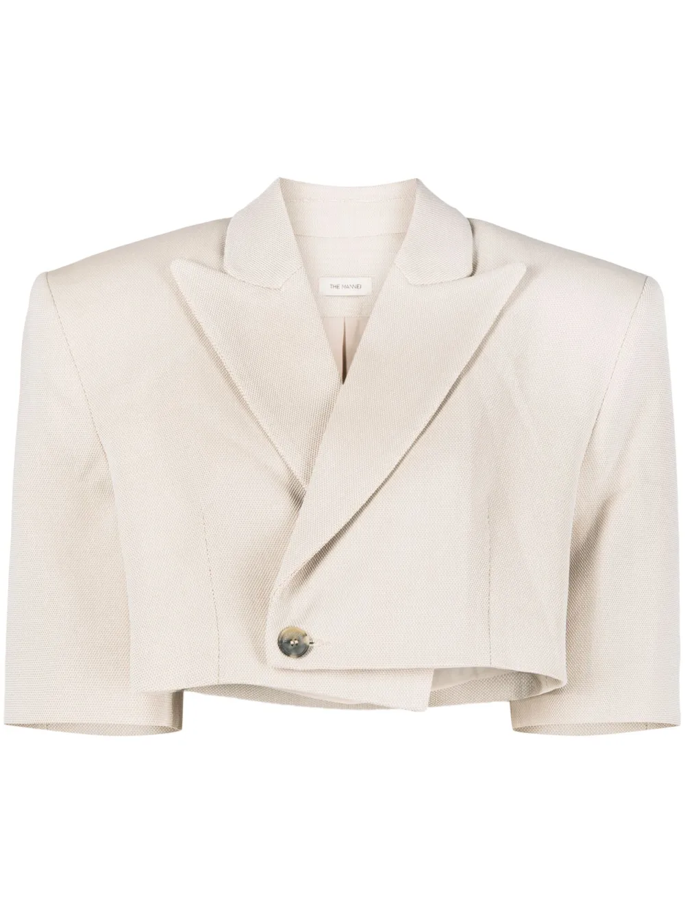 The Mannei Cropped One Button Jacket With Lapel Collar In Neutrals