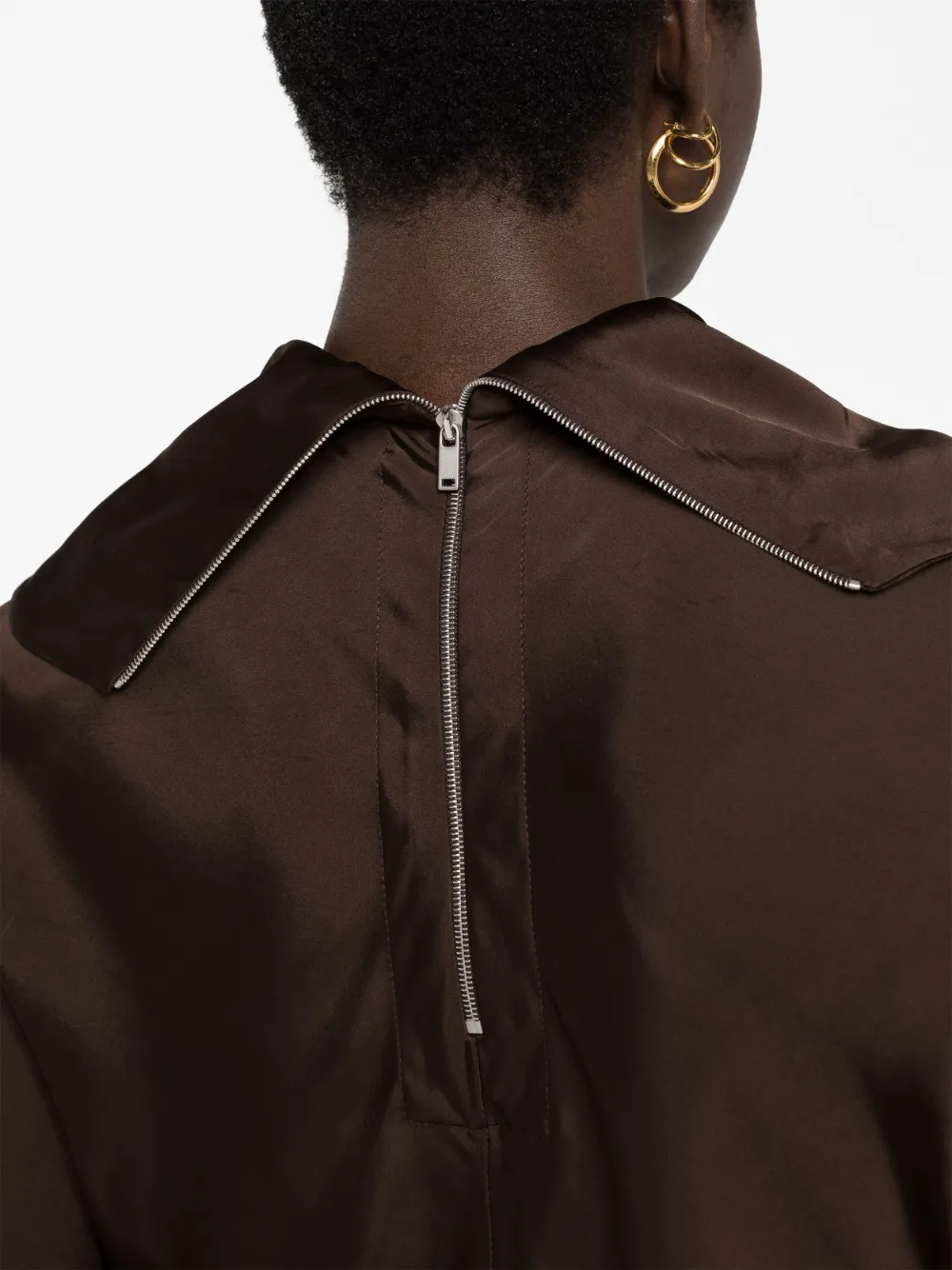 Jil Sander Draped-neck Long-sleeve Blouse In Brown