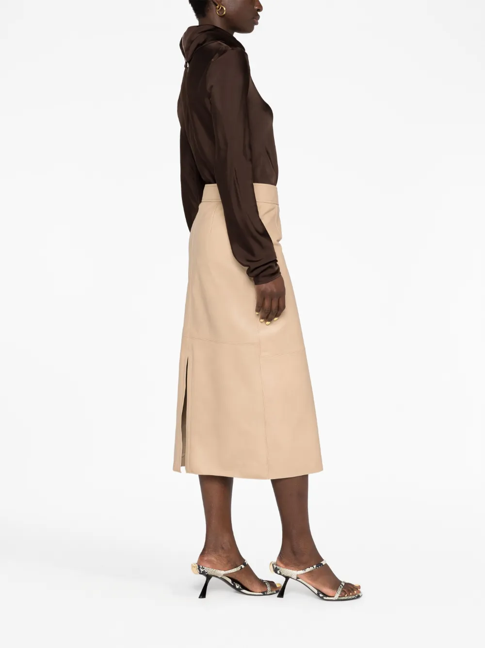 Shop Jil Sander Draped-neck Long-sleeve Blouse In Brown