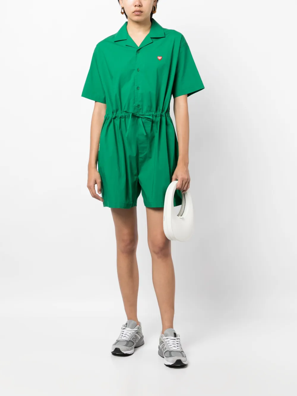 CHOCOOLATE logo-patch ruched buttoned playsuit - GRC
