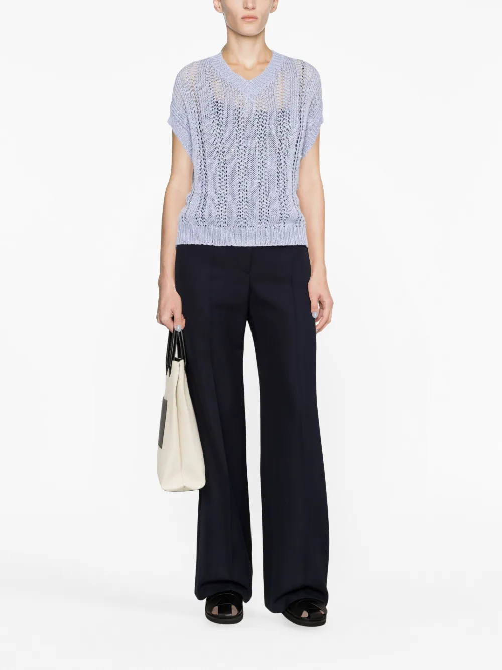 Peserico V-neck knitted top - Blauw