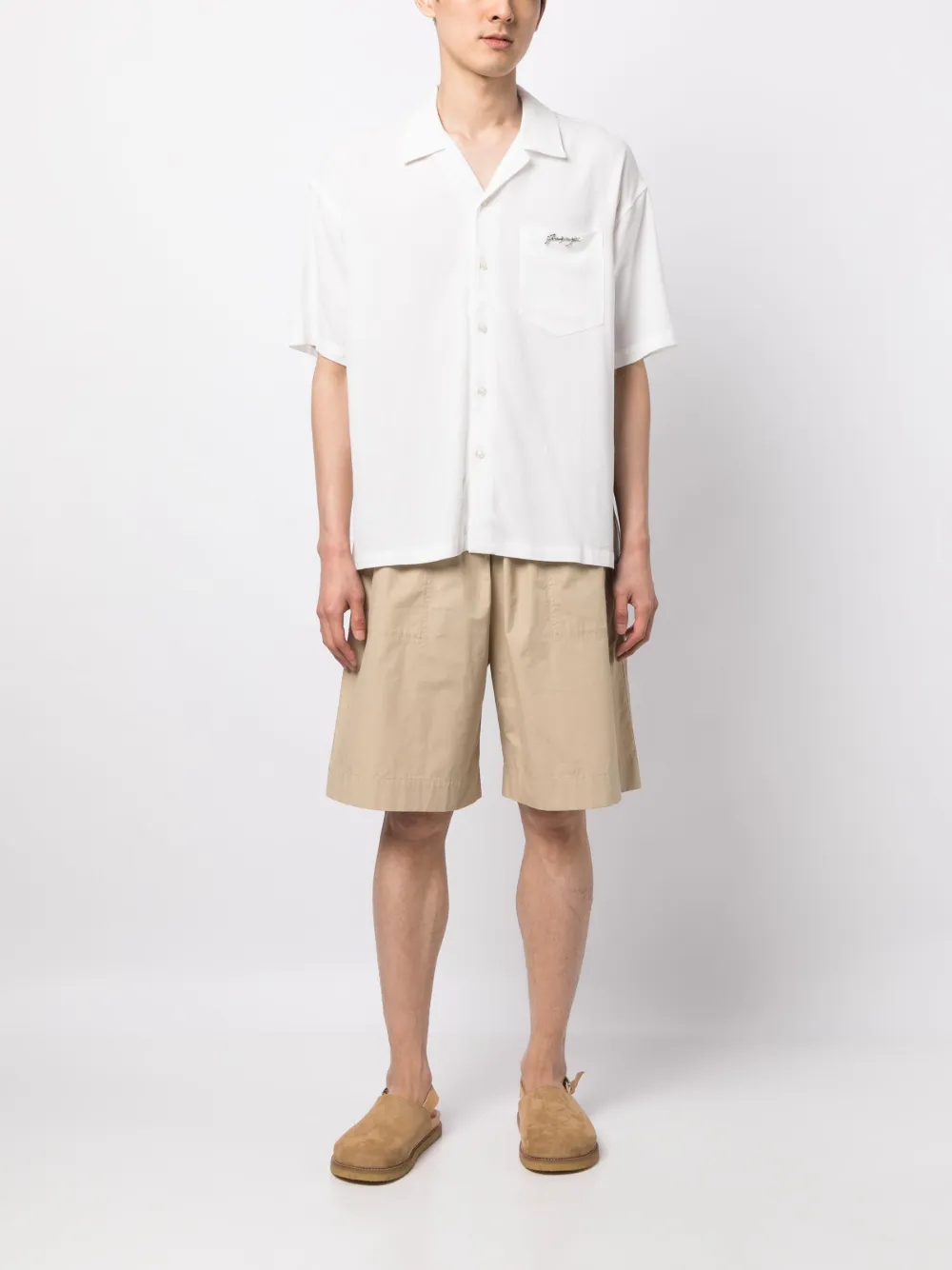 izzue short-sleeve linen-blend shirt - Wit
