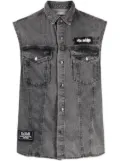 izzue sleeveless patch-detail denim shirt - Grey