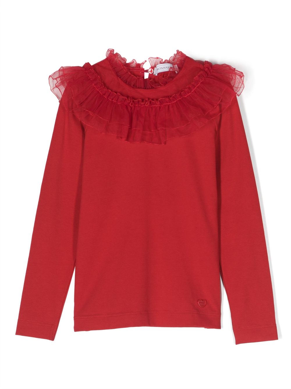 Monnalisa Kids' Ruffle-collar Stretch-cotton T-shirt In Red