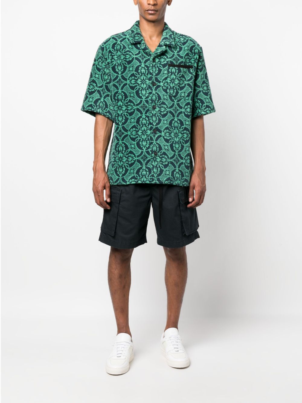 Shop Marine Serre Graphic-print Short-sleeve Shirt In Green