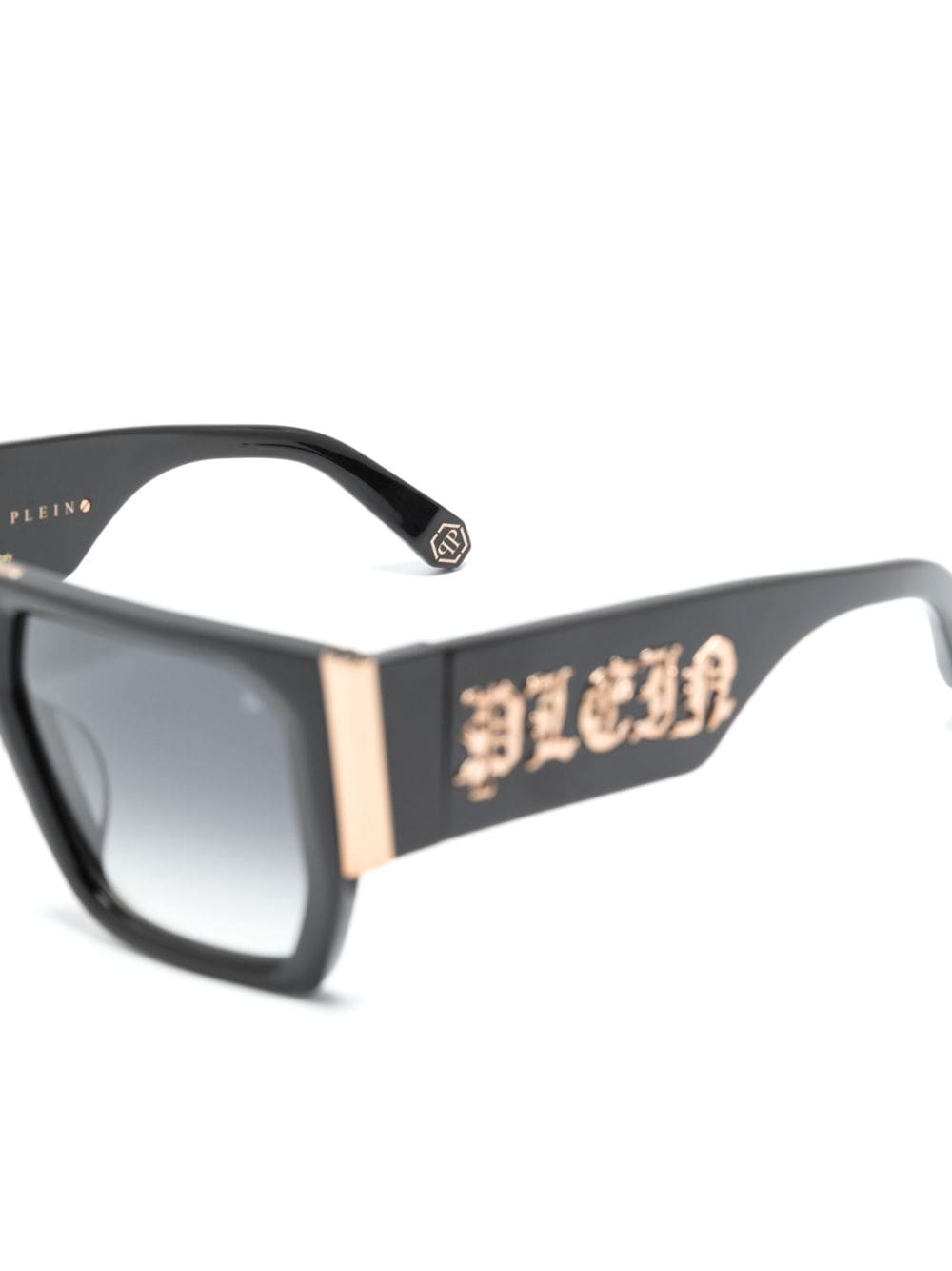Shop Philipp Plein Eyewear Logo-lettering Rectangle-frame Sunglasses In Black
