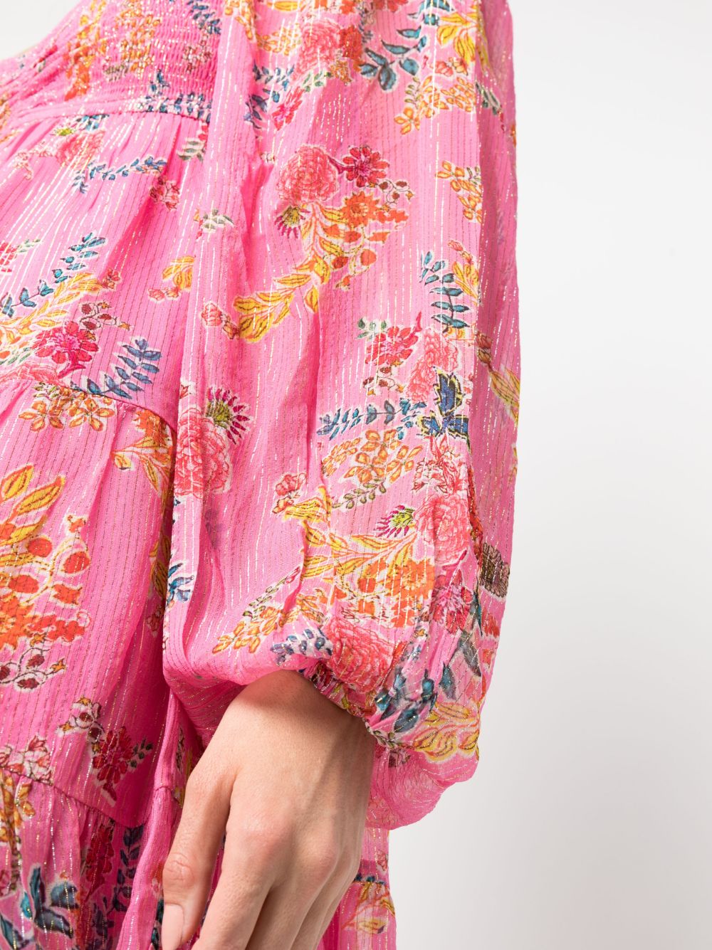 Shop Hemant & Nandita Fiora Floral-print Mini Dress In Pink