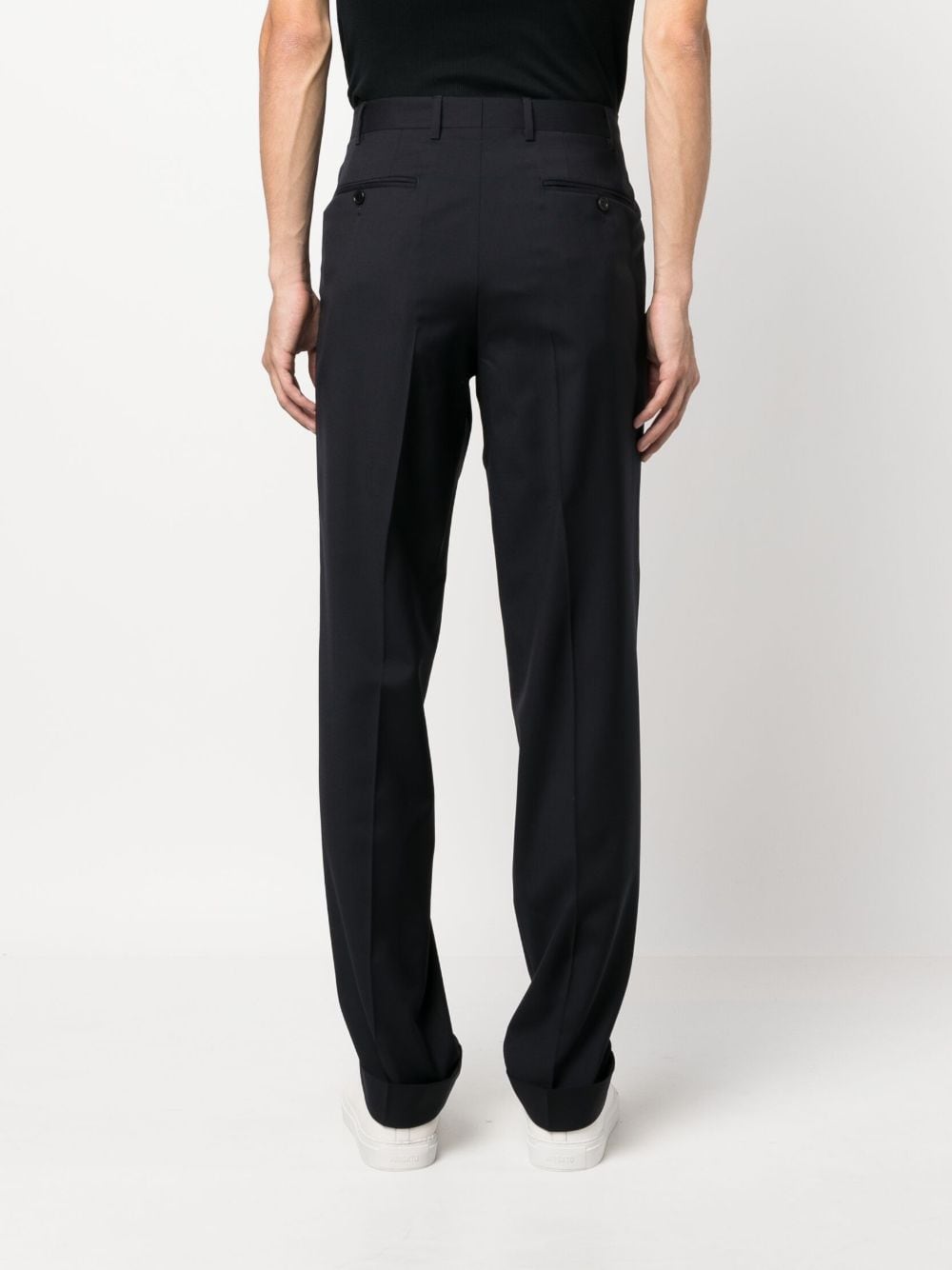 Shop Canali Straight-leg Wool Tailored Trousers In Blue
