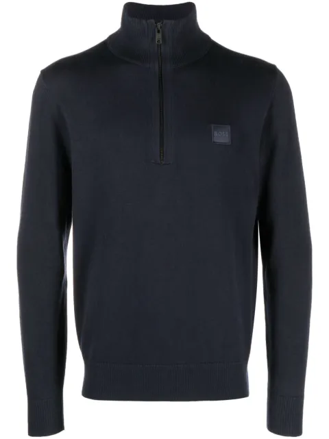 BOSS short front-zip cotton-cashmere jumper