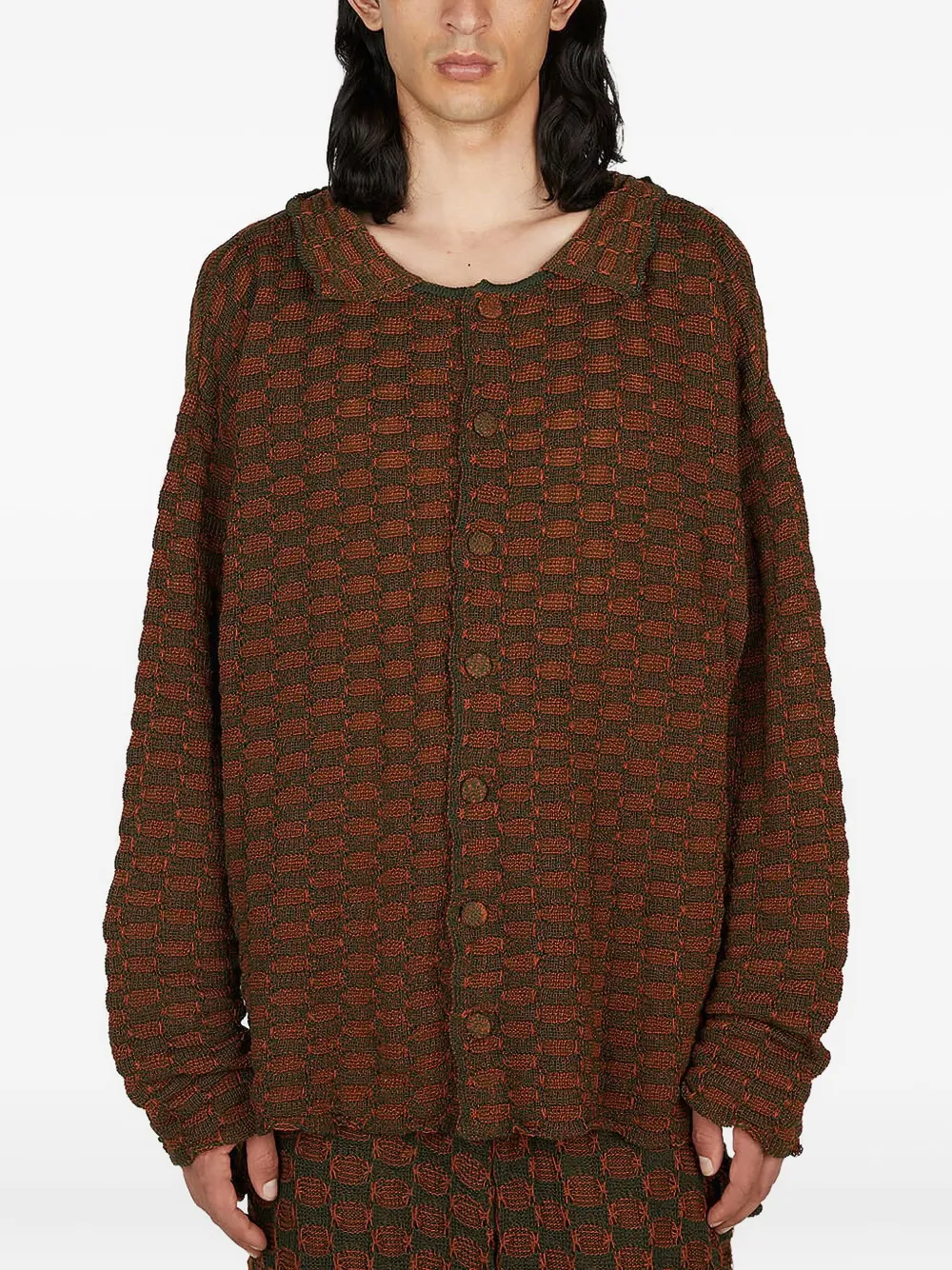 Isa Boulder Patterned Cardigan In Brown