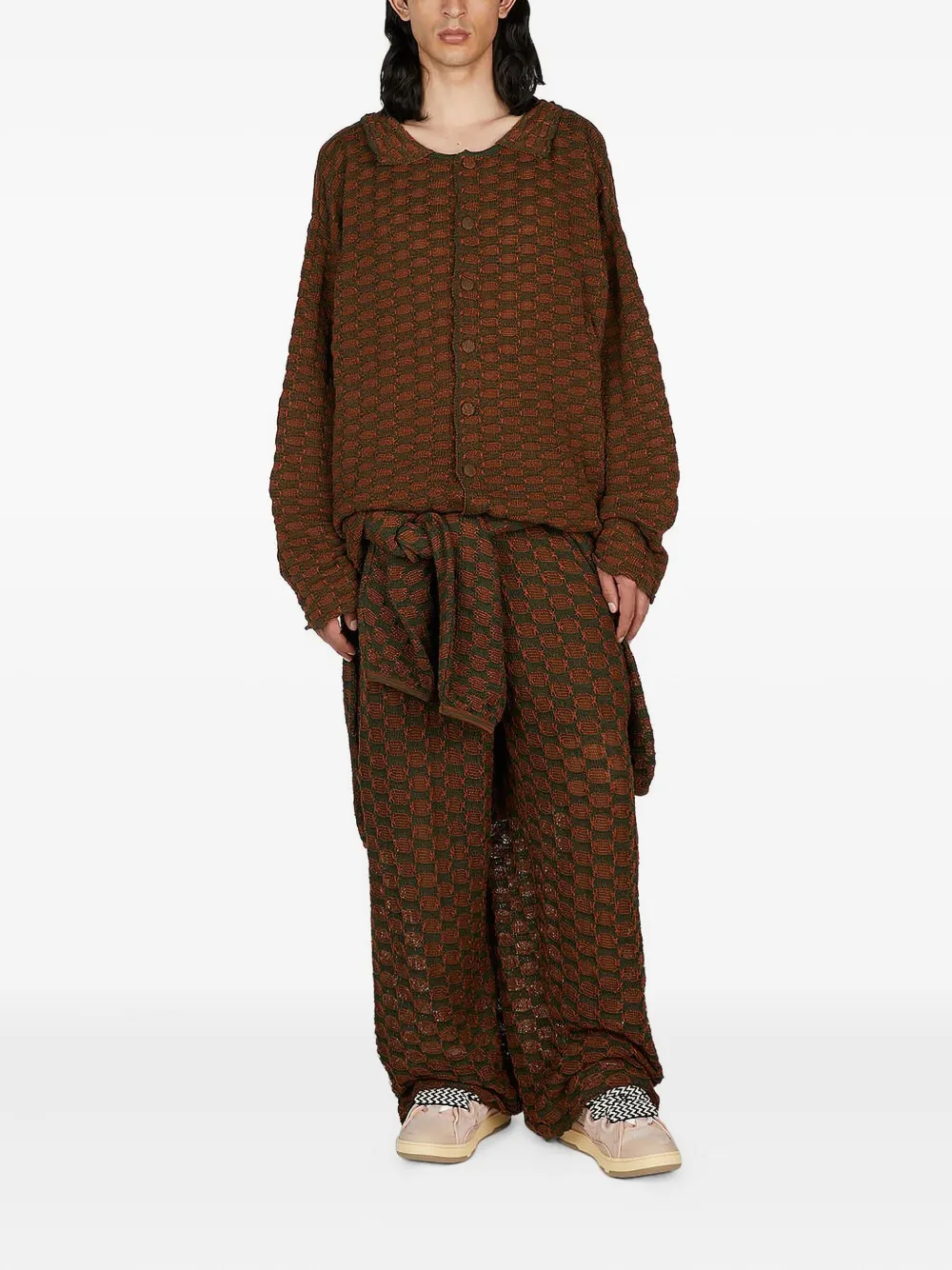 Isa Boulder Patterned Cardigan In Brown