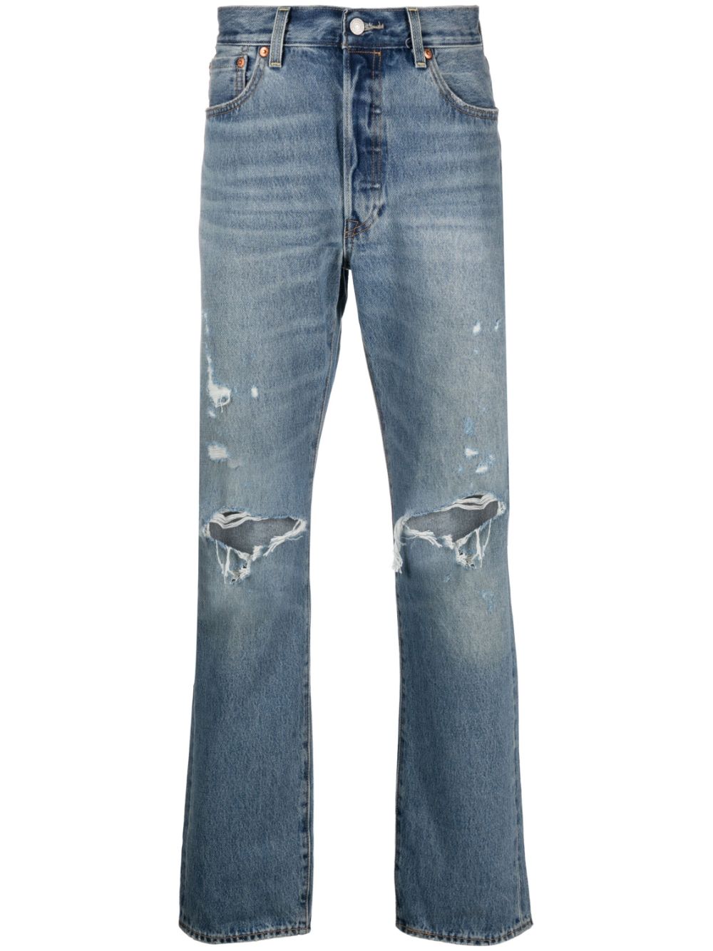 Shop Levi's Distressed Straight-leg Jeans In Blue