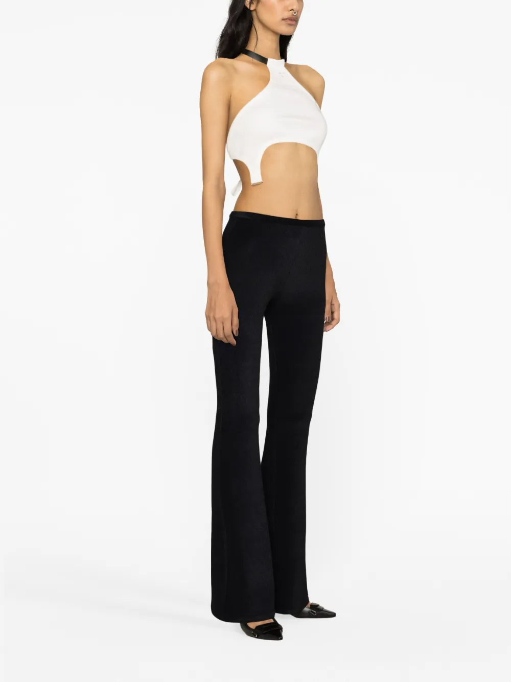 Courrèges Halterneck Ribbed Crop Top In White