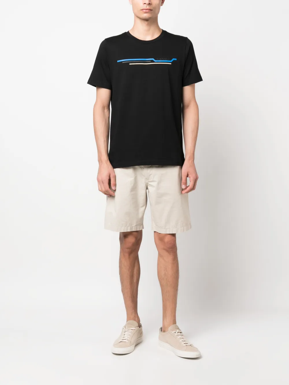 Canali T-shirt met logoprint - Zwart