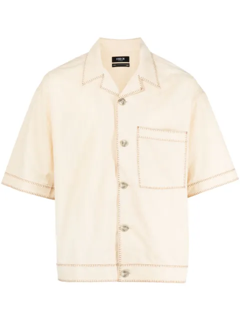 FIVE CM contrast-stitching short-sleeved cotton shirt