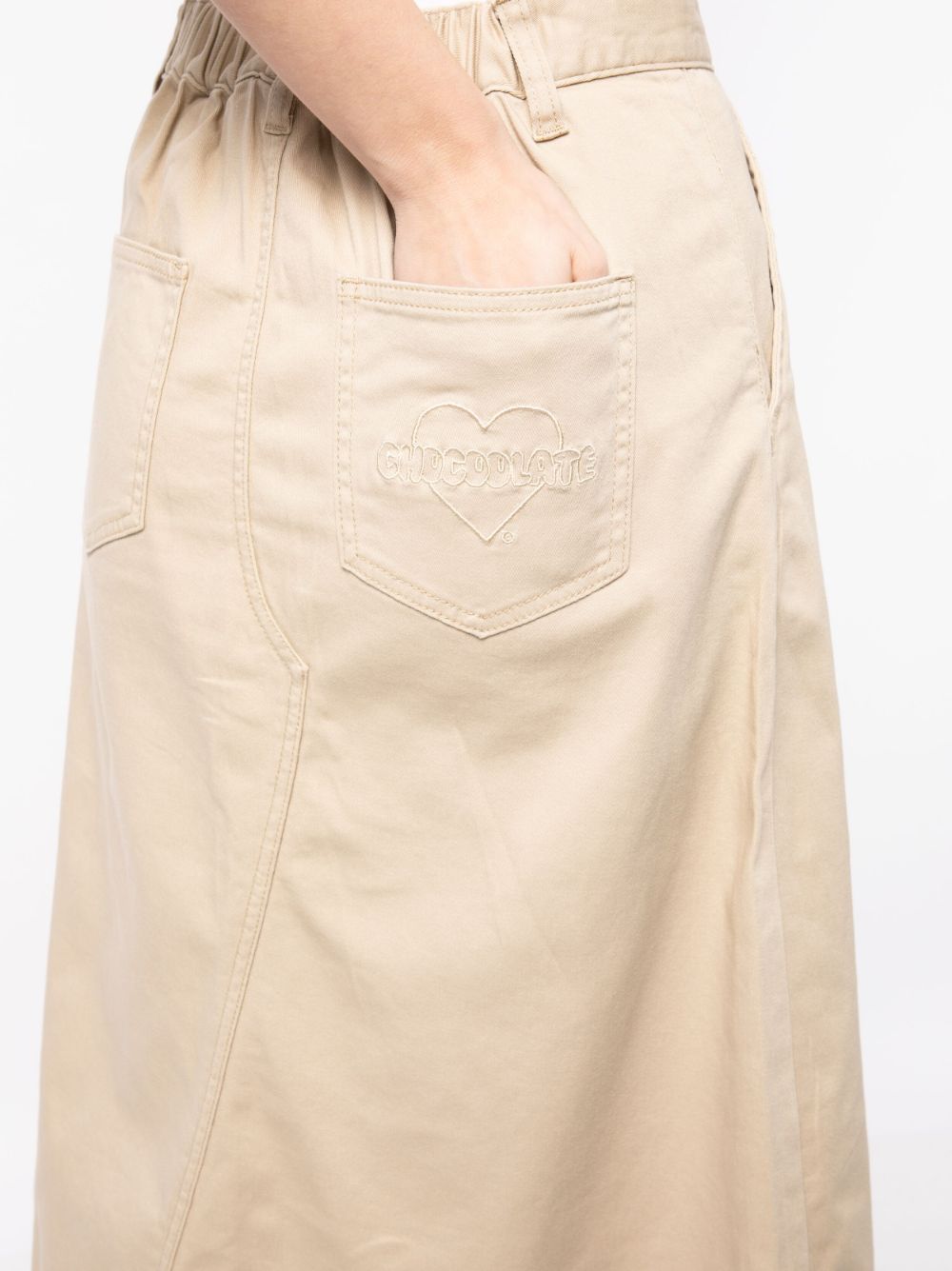 Shop Chocoolate Logo-embroidered Cotton Midi Skirt In Neutrals