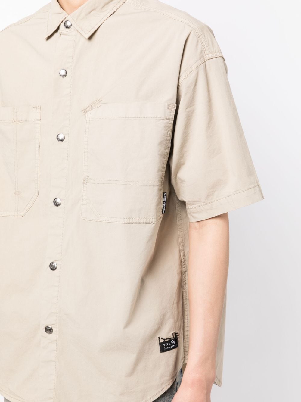 Shop Izzue Logo-patch Stretch-cotton Shirt In Brown