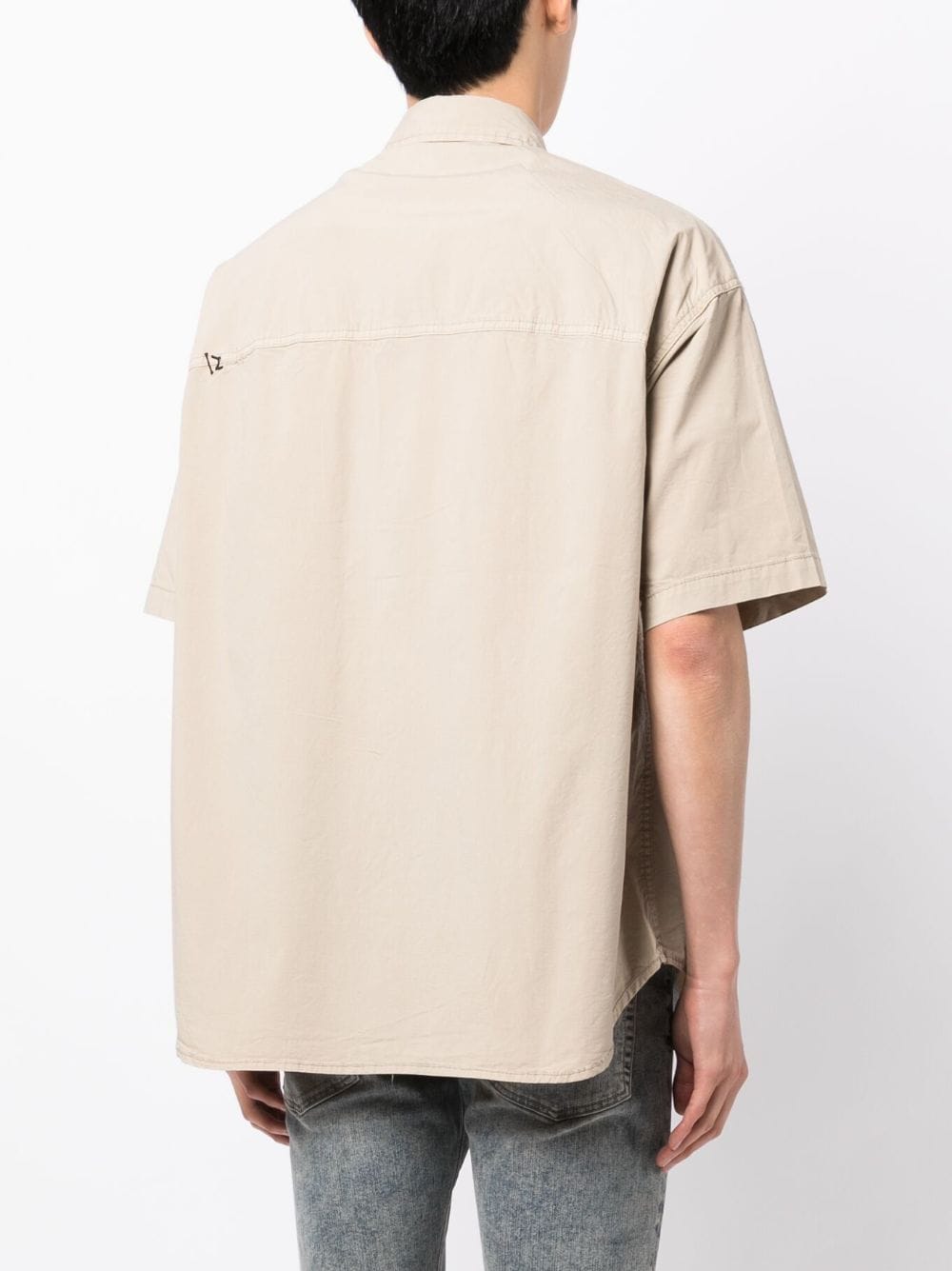 Shop Izzue Logo-patch Stretch-cotton Shirt In Brown