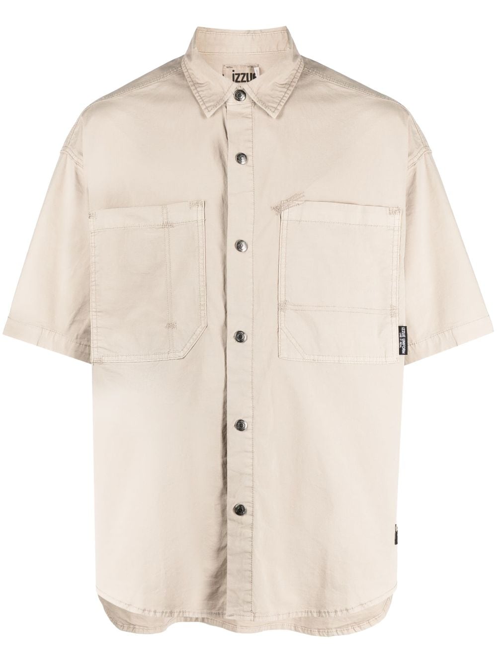 Izzue Logo-patch Stretch-cotton Shirt In Brown