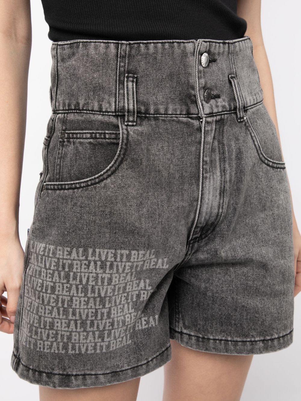 IZZUE SLOGAN-PRINT HIGH-RISE DENIM SHORTS 