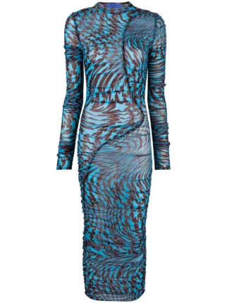 Mugler star-print Ruched Dress | Blue