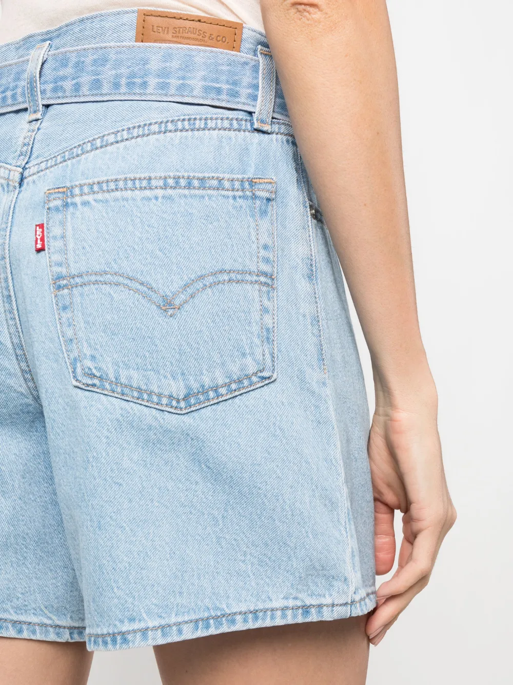 Shop Levi's Belted-waist Denim Shorts In Blue