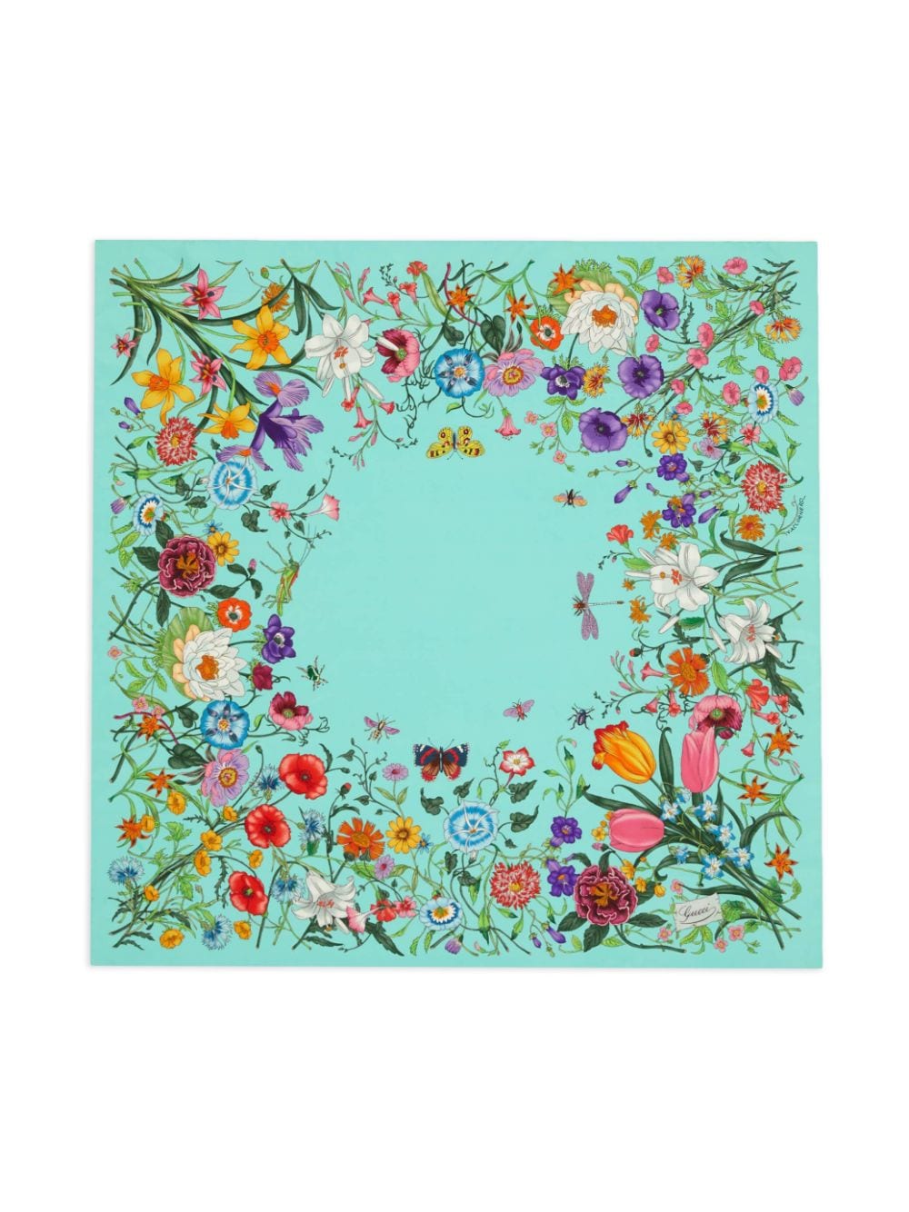 Gucci floral-print silk scarf - Blauw