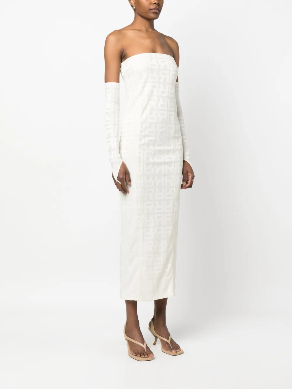 Rotate Birger Christensen Monogram Jacquard Maxi Dress In Neutrals