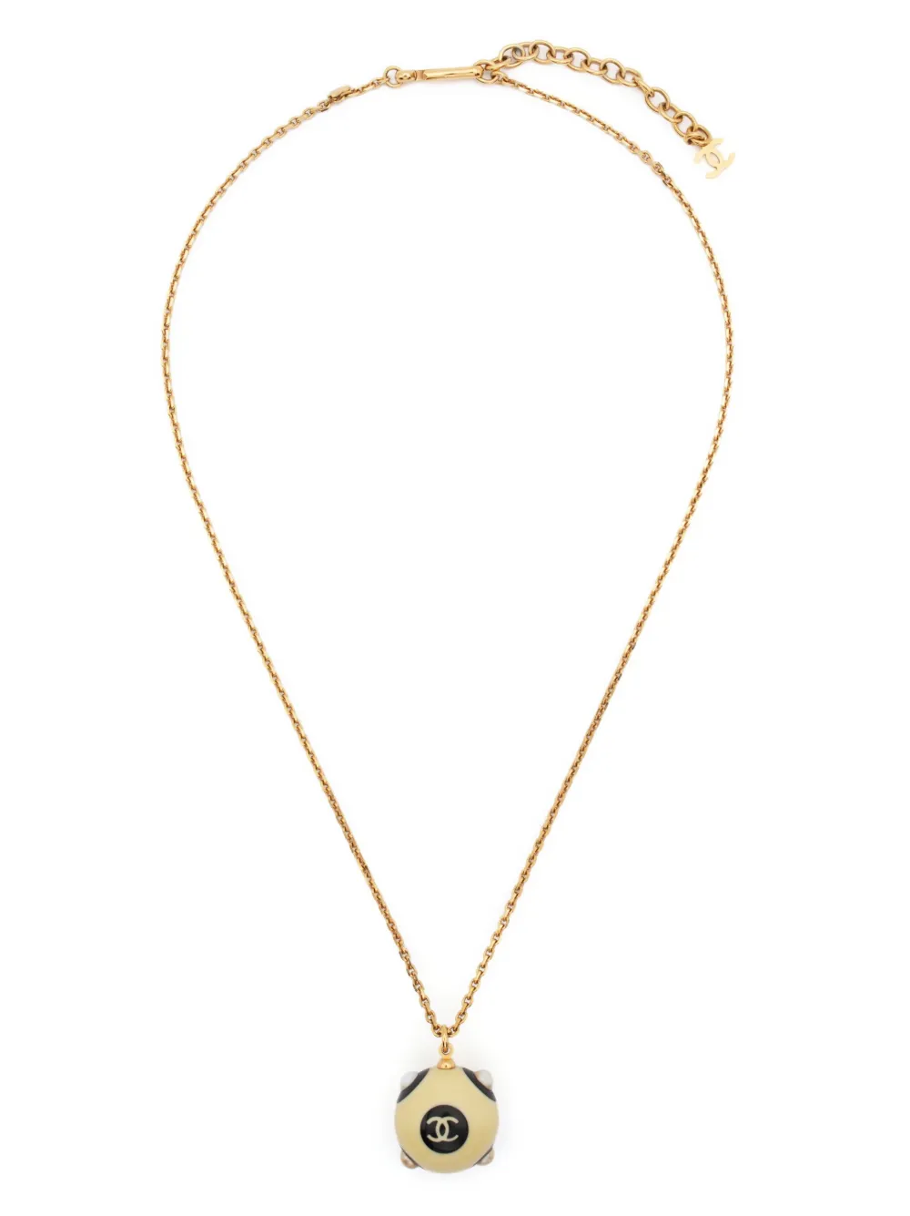 Pre-owned Chanel 2002 Cc Ball Pendant Necklace In Gold