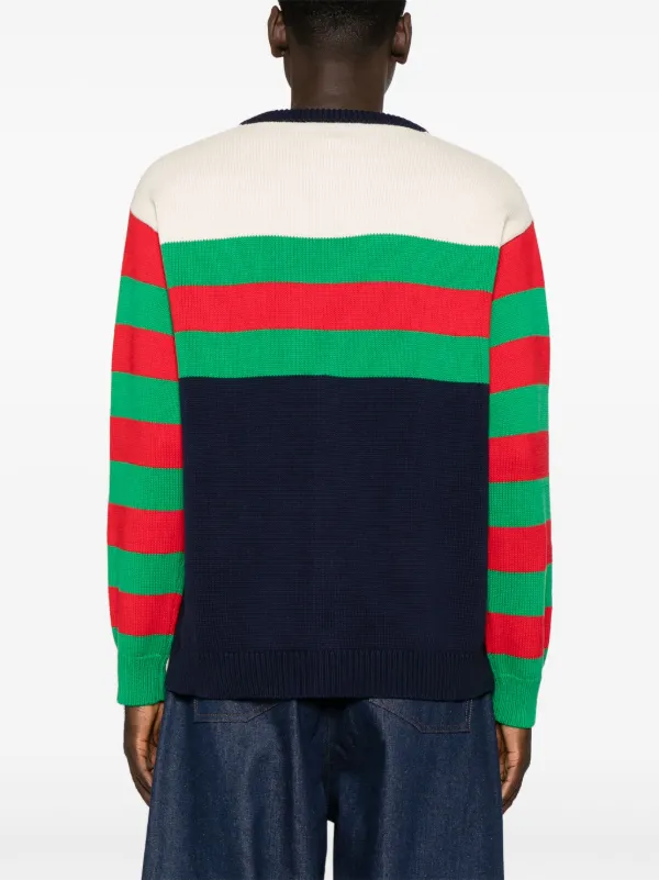 Gucci Web stripe V neck Cardigan Blue FARFETCH AE