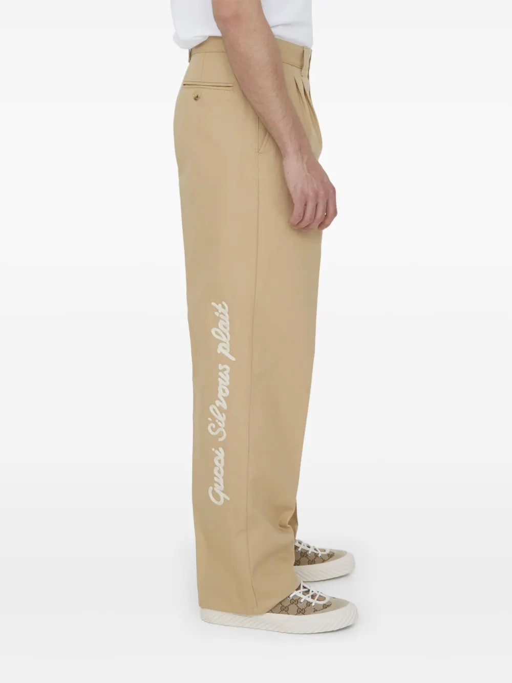 Gucci Canvas broek met geborduurd logo - Bruin