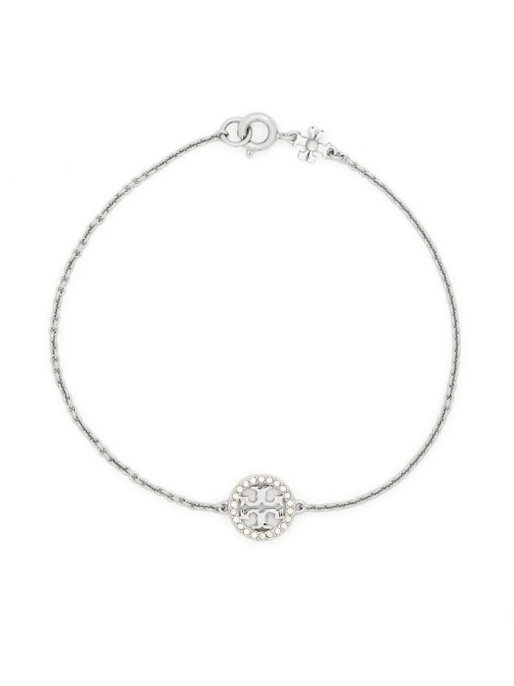 Tory Burch Miller Logo-charm Bracelet In Silver