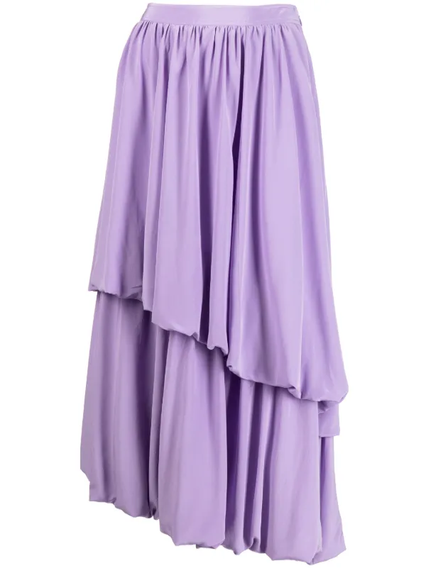 Ulla Johnson Layered Ruched Silk Skirt in Purple