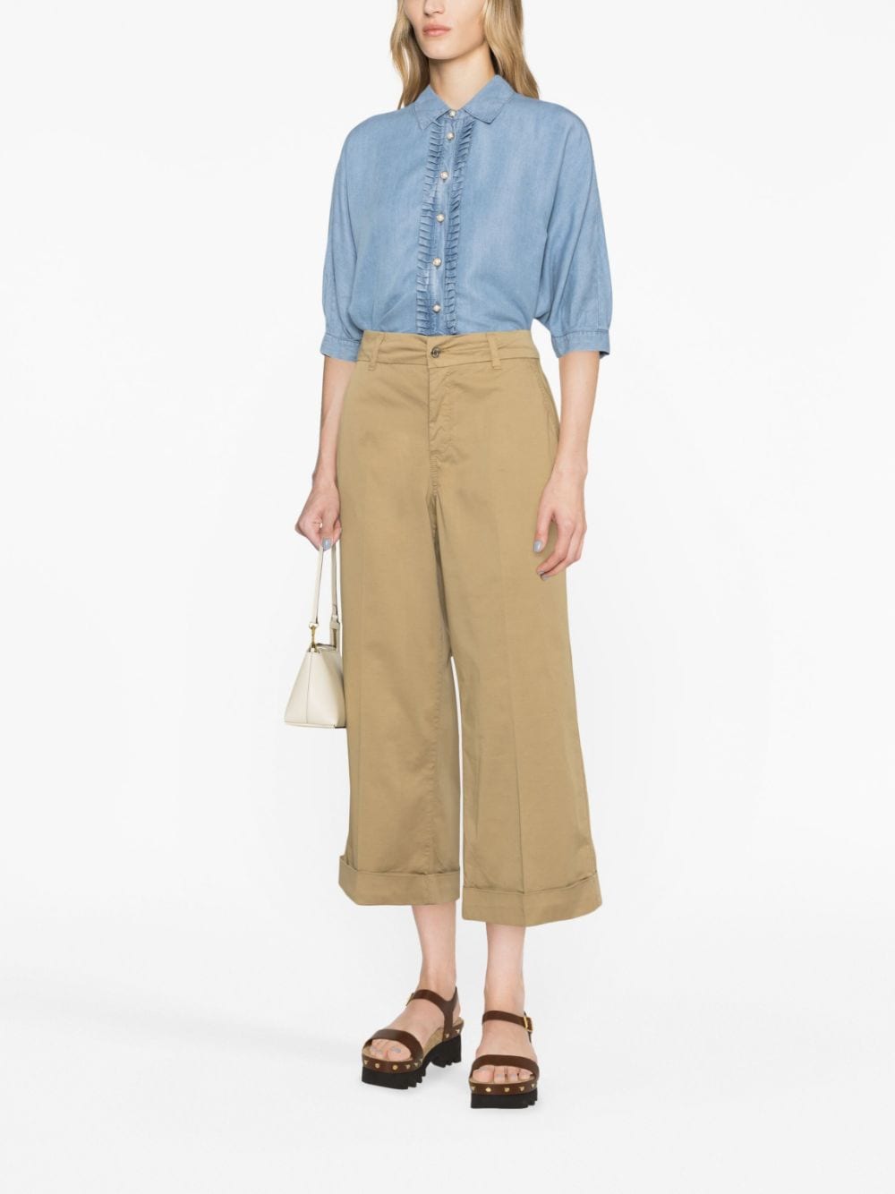 Shop Liu •jo Wide-leg Cropped Cotton Trousers In Neutrals