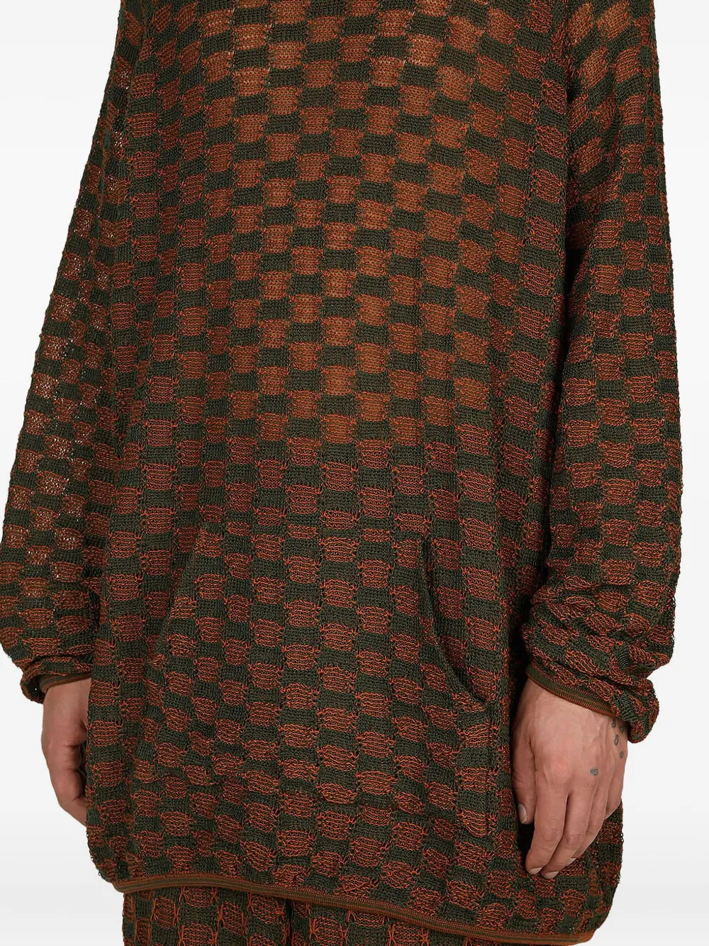 Isa Boulder Check Knit Hooded Sweater In Brown