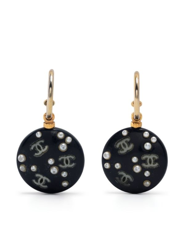 chanel black hoop earrings