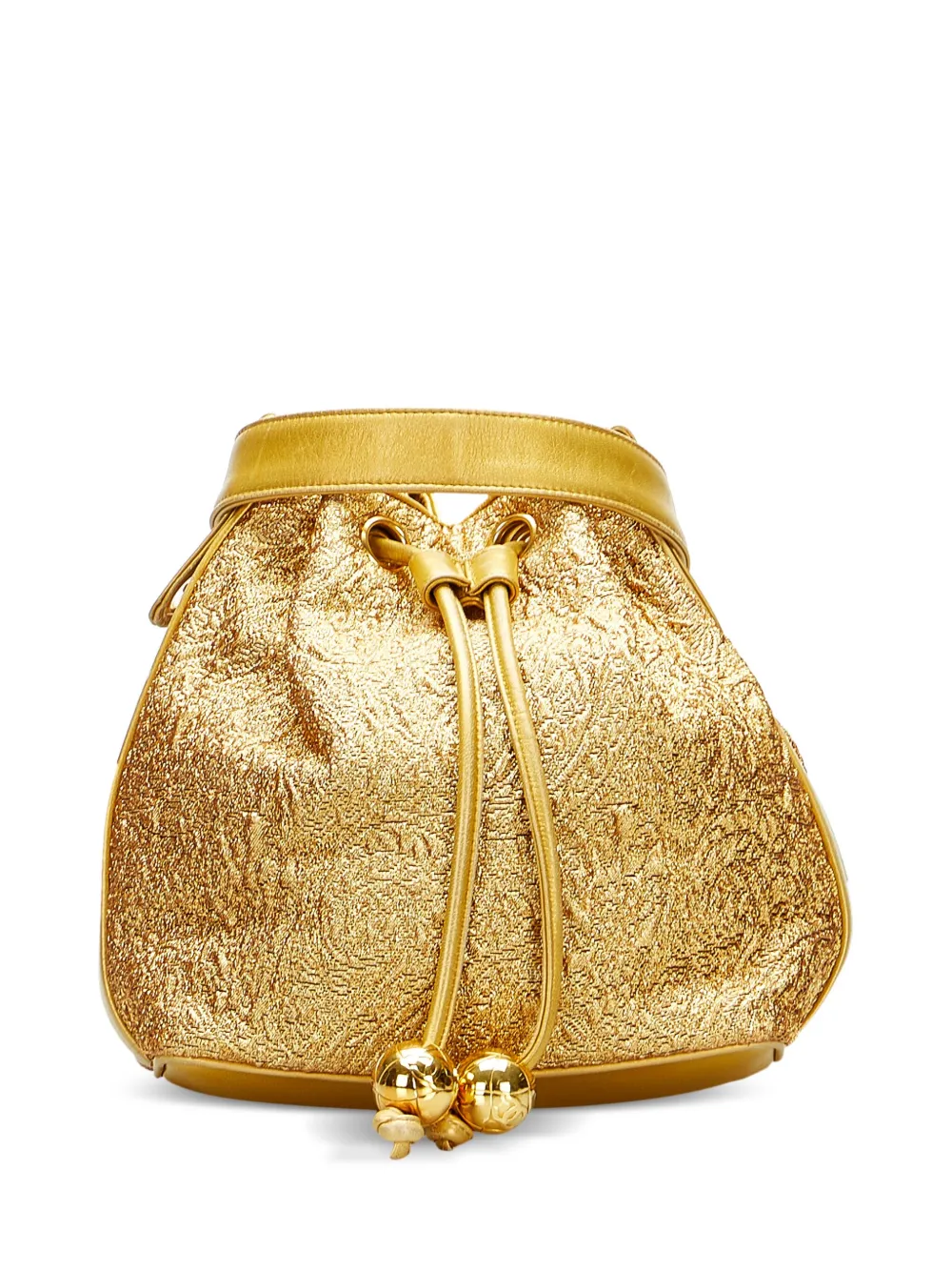 Pre-owned Chanel 1991-1994 Brocade Bucket Bag In Gold