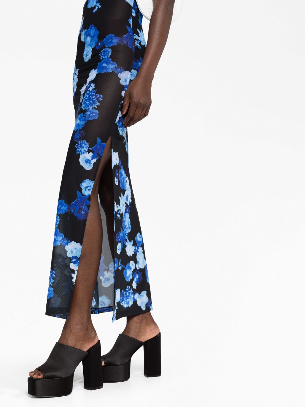 Shop Coperni Floral-print Mesh Maxi Dress In Black