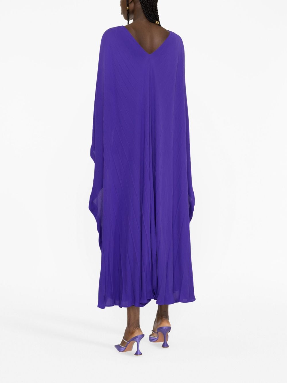 Shop Valentino Pleated Silk-georgette Gown In Violett