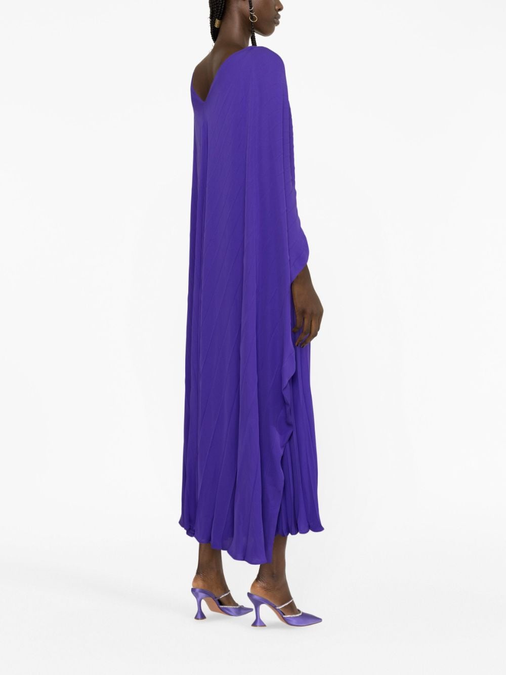 Shop Valentino Pleated Silk-georgette Gown In Violett