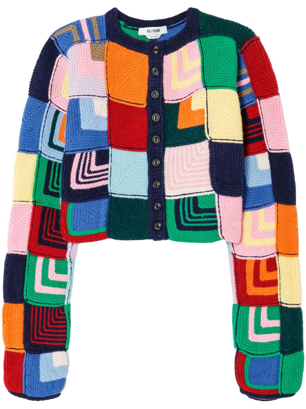 Shop Re/done Patchwork Crochet Cropped Cardigan In Multicolour