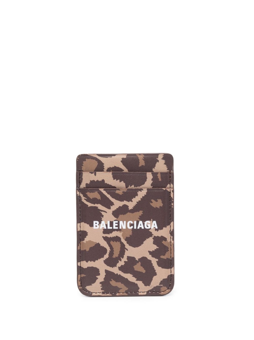 Balenciaga Leopard-print Magnet Cardholder In Brown