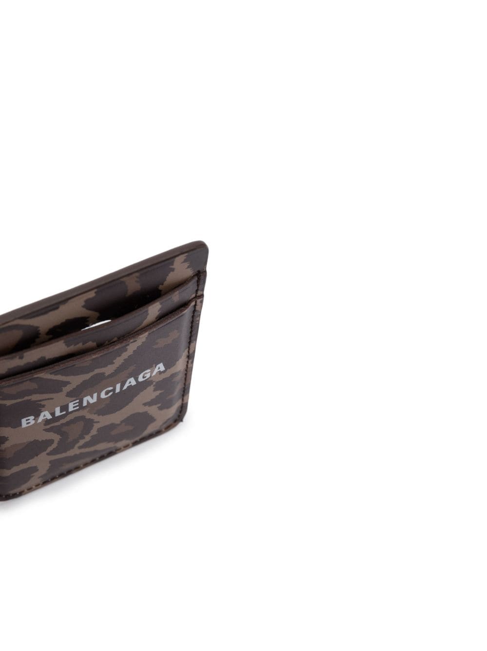 Shop Balenciaga Leopard-print Magnet Cardholder In Brown