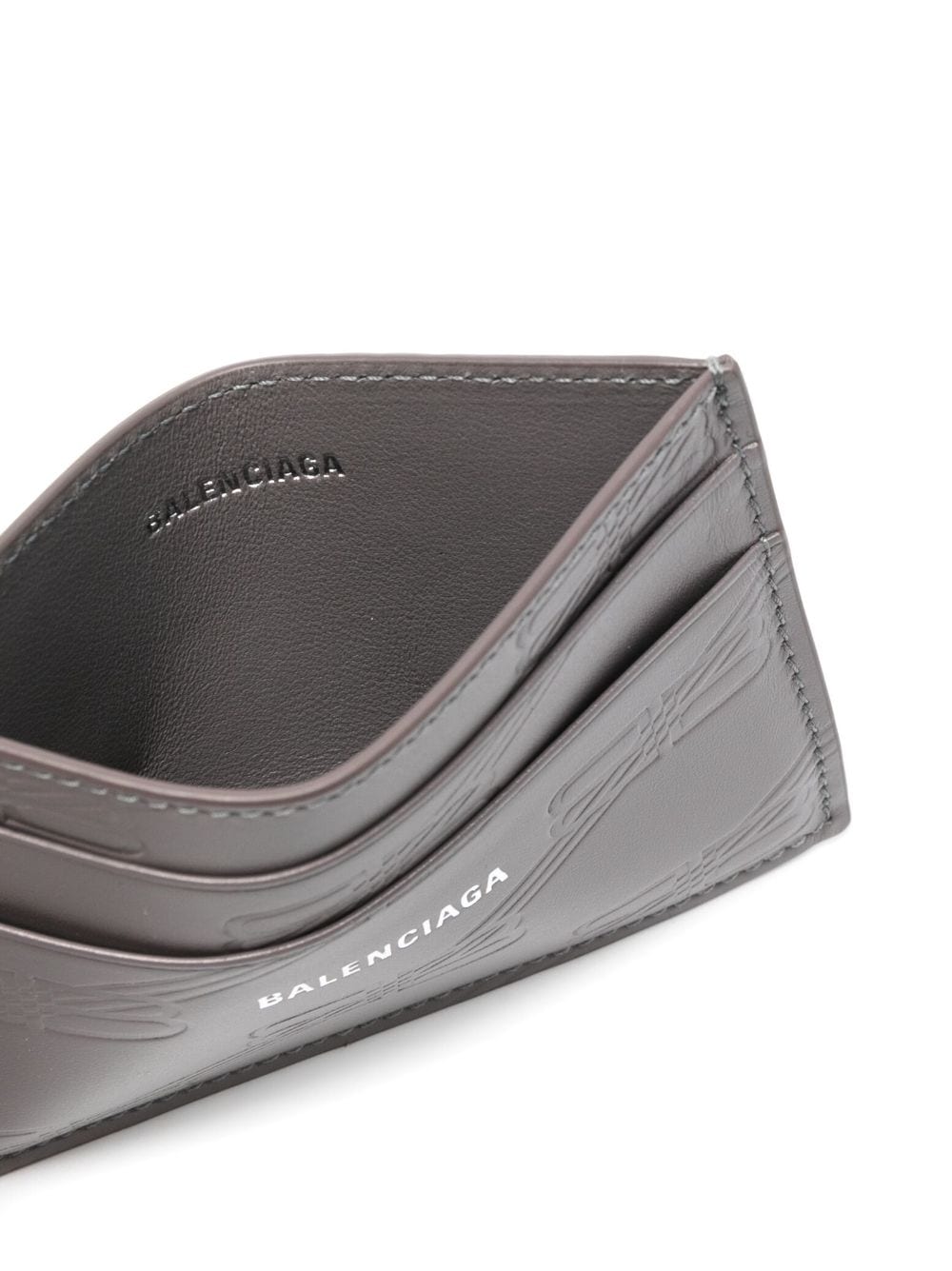 Shop Balenciaga Debossed-monogram Leather Cardholder In Grey