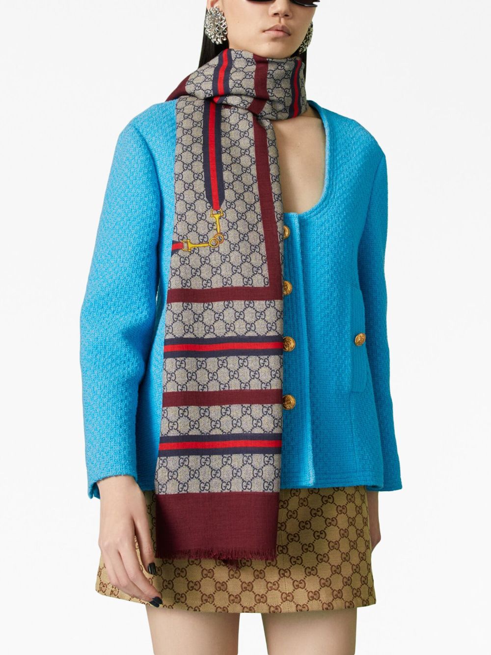 Gucci GG Web-stripe shawl scarf - Grijs