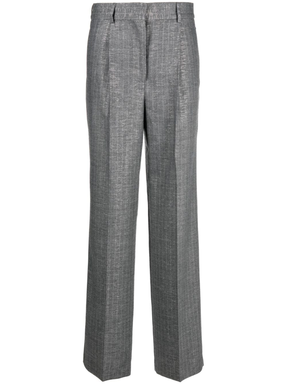 Msgm Shiny Pinstriped Wide-leg Trousers In Grey