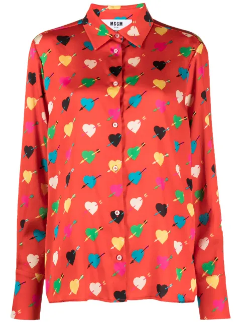 MSGM heart-print long-sleeve shirt