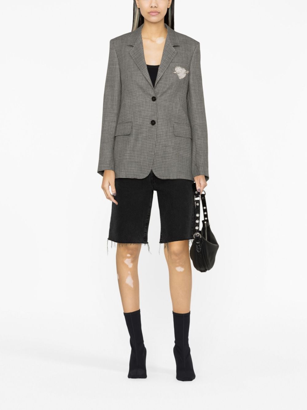 Image 2 of MSGM crystal-embellished checked wool blazer