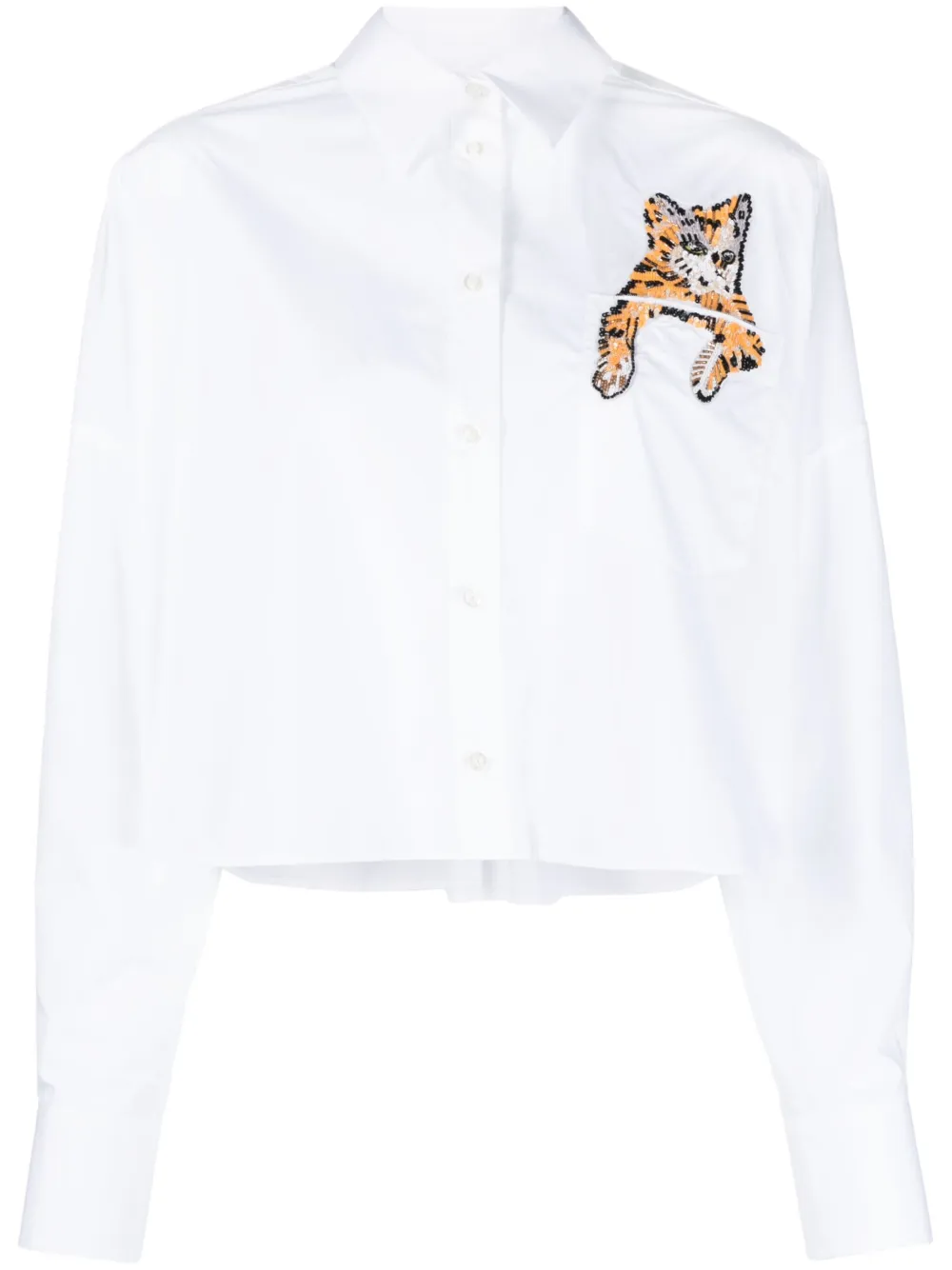 Msgm Sequin-embellished Cat Cotton Shirt In White