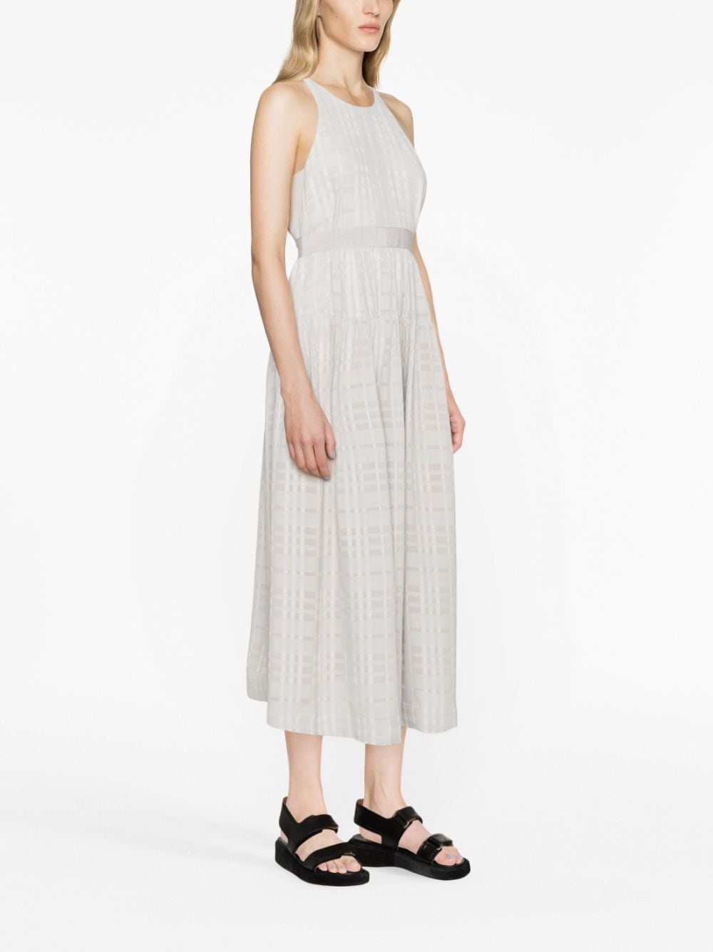 Shop Emporio Armani Check-pattern Tied-waist Dress In Grey